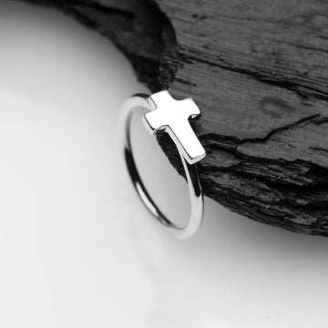 Detail View 1 of 14 Karat White Gold Cross Bendable Hoop Ring